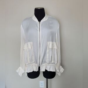 H&M Cargo Bomber Style Jacket Lightweight Semisheer Ivory Y2K 90s Size Large